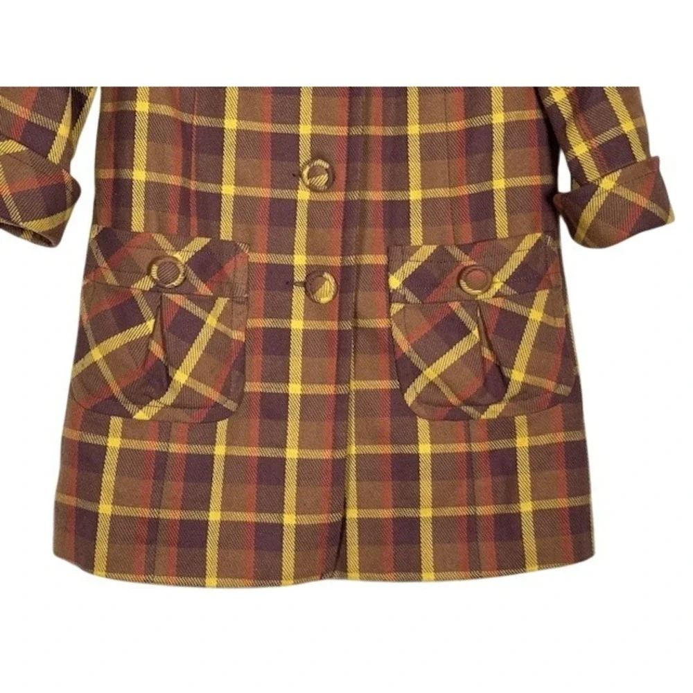 Frenchi Kids Plaid Button Front Coat‎ Size S Brown Yellow